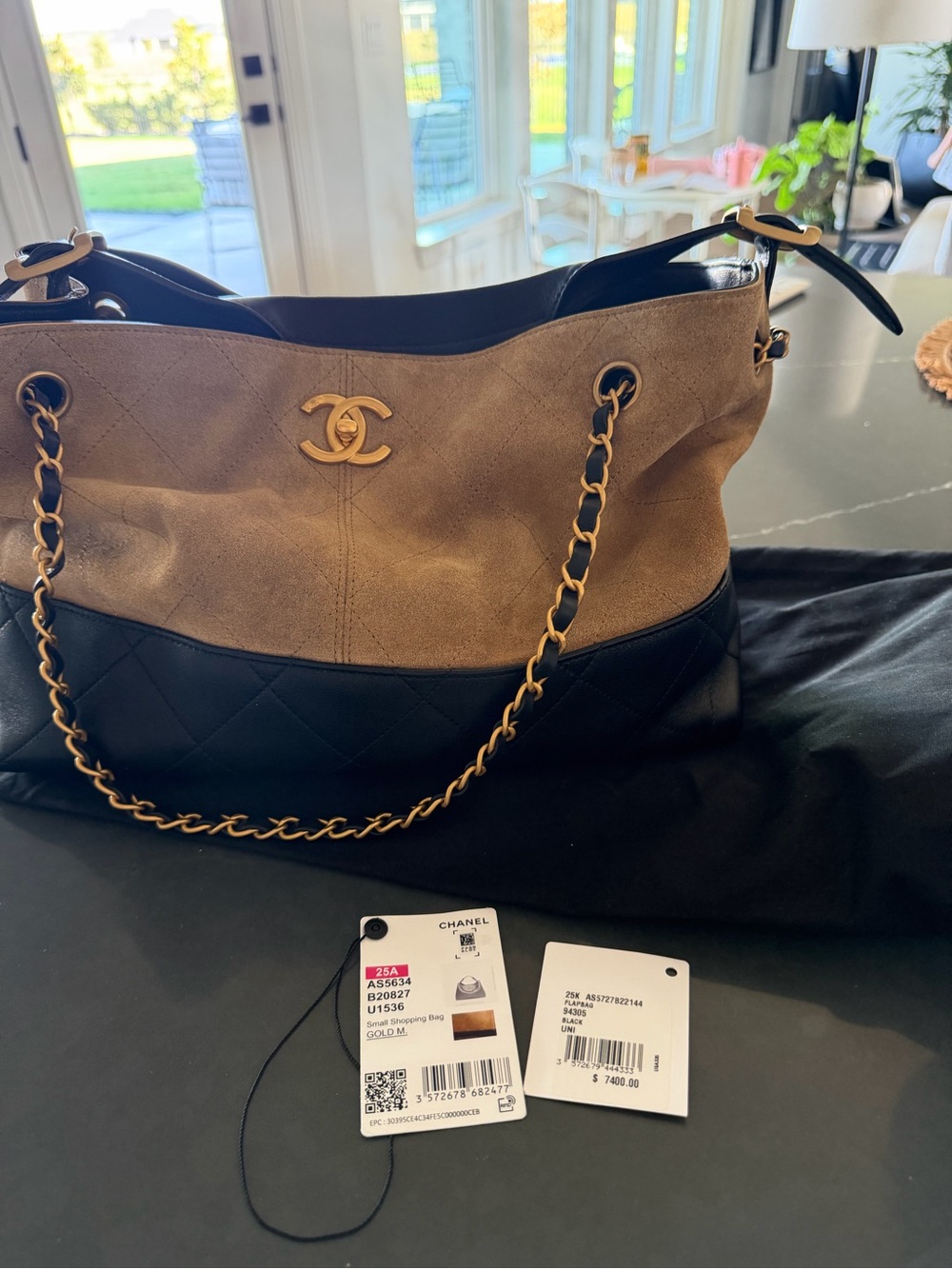 Chanel Two-Tone Suede & Leather Shoulder Bag in Beige and Black - Picture 16 of 16